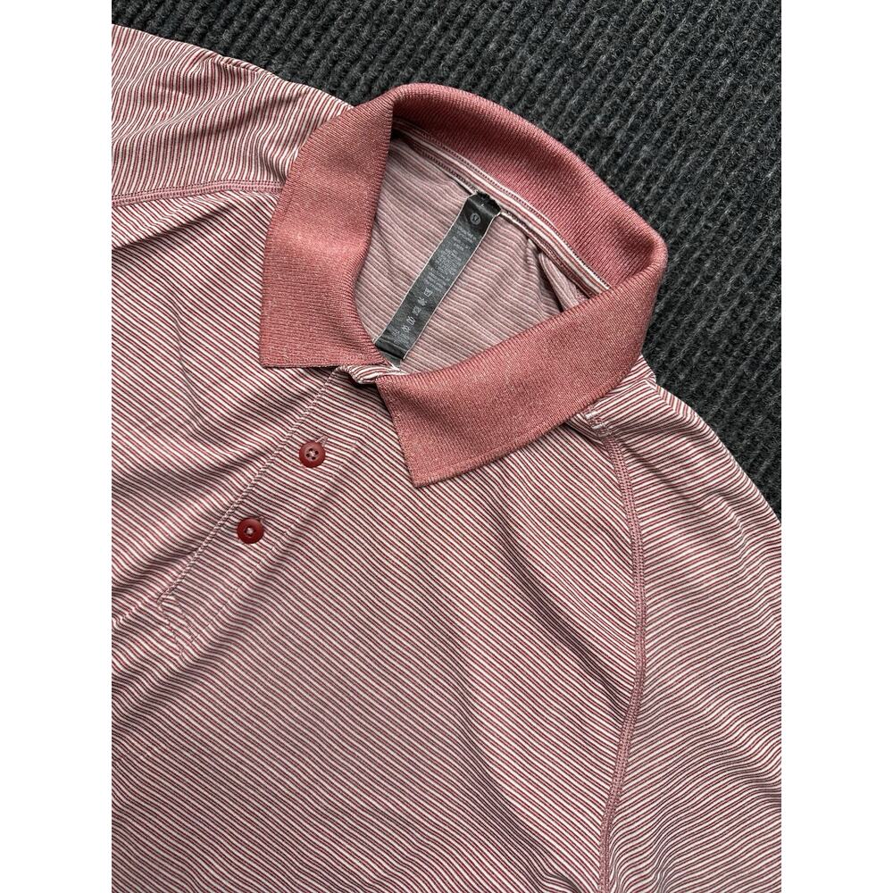 Lululemon Polo Shirt Mens Large Metal Vent Tech Short Sleeve Stretch Striped Red